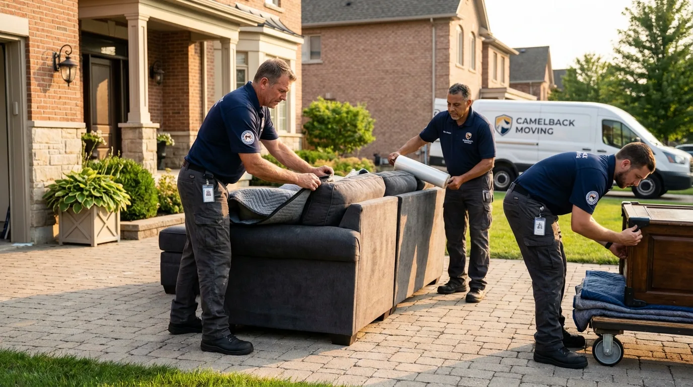 Large estate moving crew wrapping furniture in Austin, MN